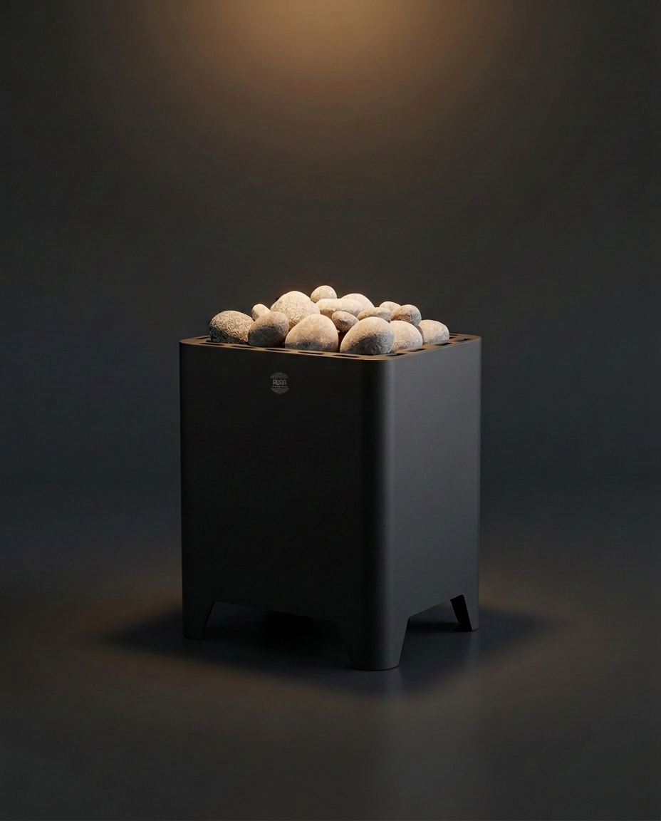 Kaamos Nordik sauna heater in matte black steel