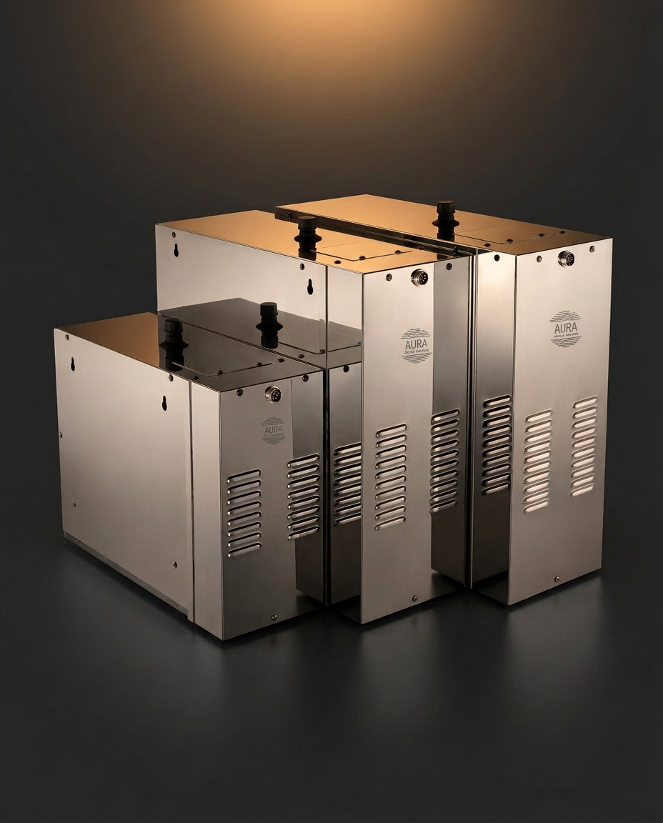 Aura steam generator with touch controller and fittings